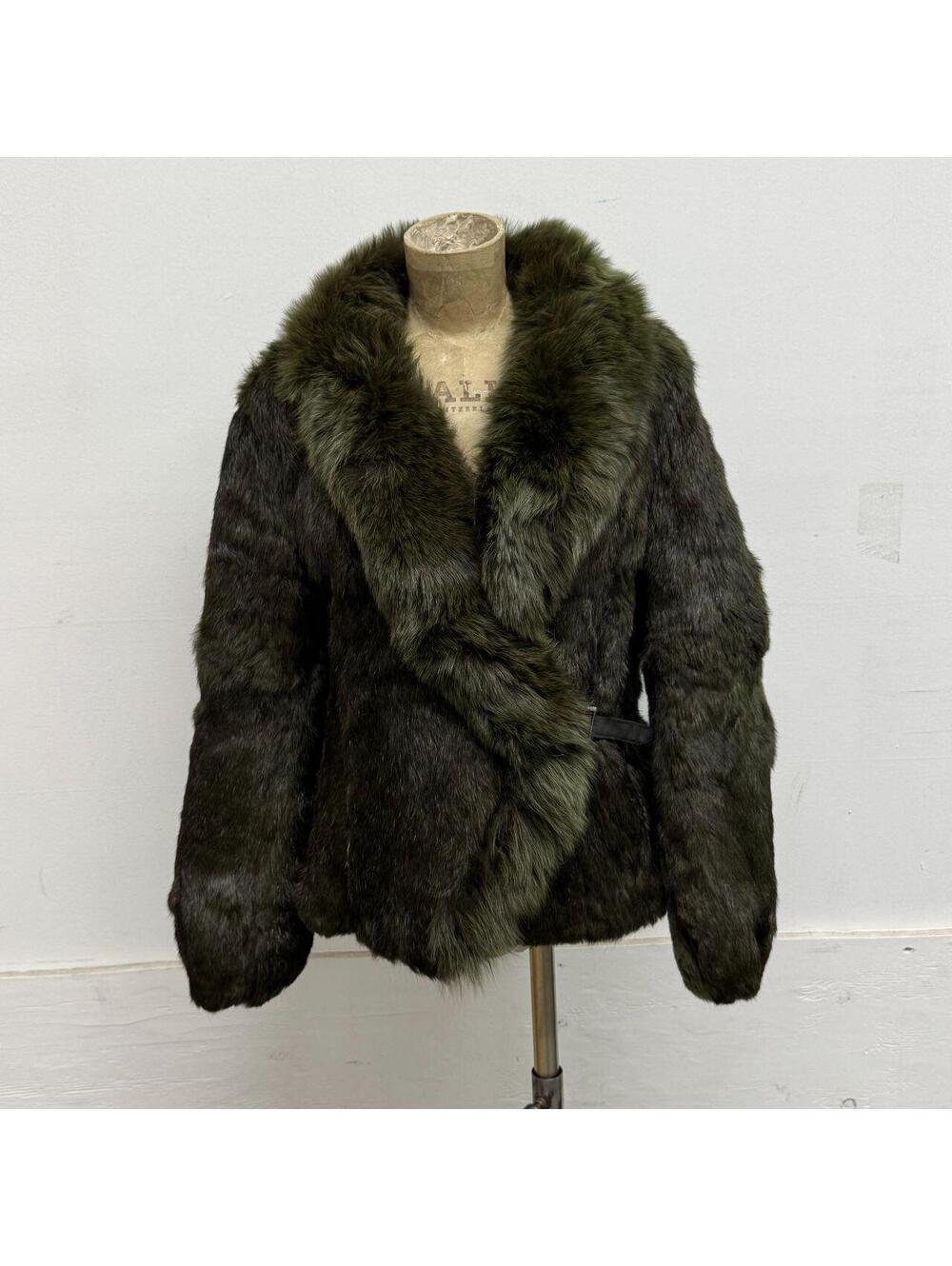 Vintage Y2K Olive Green Rabbit & Fox Fur Jacket Coat